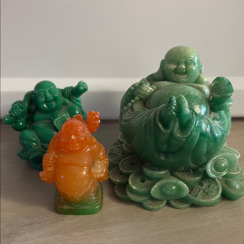 🤑3 for 20$🤑 
Green and Orange Laughing Buddha Figurine Set